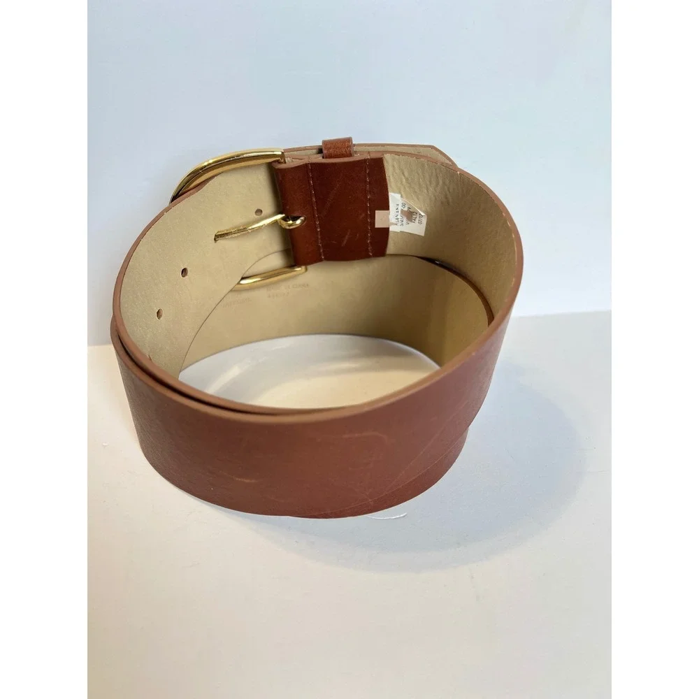 Banana Republic Womens Wide Brown Leather Waist Belt Gold Buckle Size Medium 32